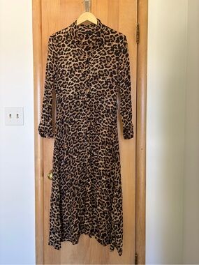 Zara Woman Leopard Print Button-Front Maxi Dress - Brown/Black